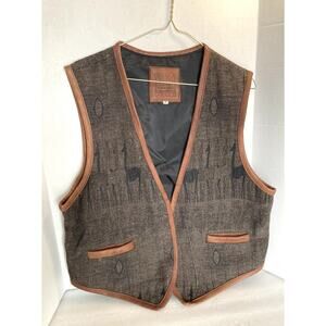 Sumac Design Vest Men’s Medium 100% Wool With Leather Trim Alpaca Designs
